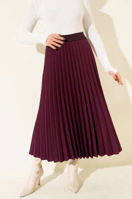 Beli Lastikli Pileli Etek Mor 