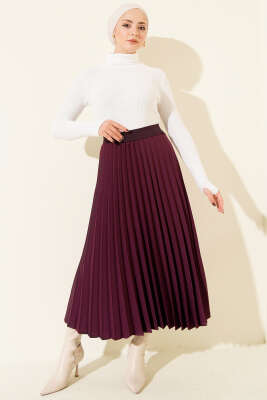 Beli Lastikli Pileli Etek Mor - Etek