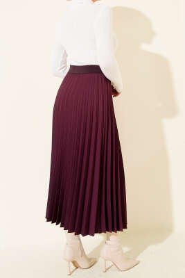 Beli Lastikli Pileli Etek Mor - Etek