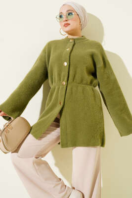 Beli Lastikli Sakallı Yumoş Hırka Çağla Yeşili 
