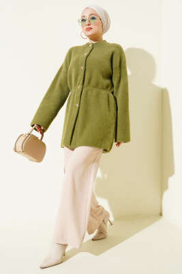 Beli Lastikli Sakallı Yumoş Hırka Çağla Yeşili - Hırka