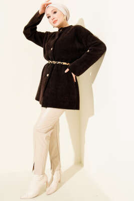 Beli Lastikli Sakallı Yumoş Hırka Acı Kahve - Hırka