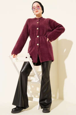 Beli Lastikli Sakallı Yumoş Hırka Mürdüm - Hırka