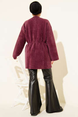 Beli Lastikli Sakallı Yumoş Hırka Mürdüm - Hırka