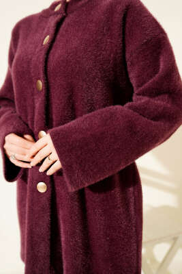 Beli Lastikli Sakallı Yumoş Hırka Mürdüm - Hırka