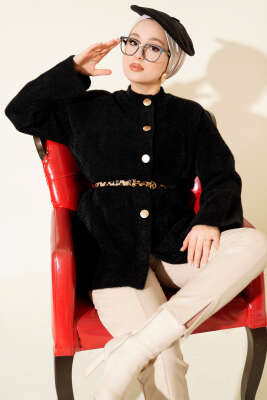 Beli Lastikli Sakallı Yumoş Hırka Siyah - ARISOY