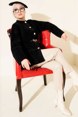 Beli Lastikli Sakallı Yumoş Hırka Siyah - Hırka