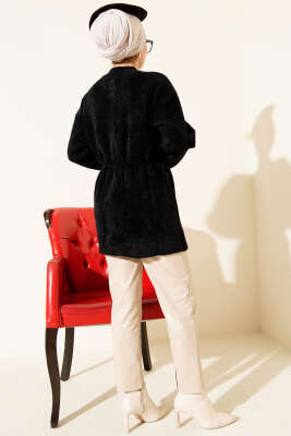 Beli Lastikli Sakallı Yumoş Hırka Siyah - Hırka