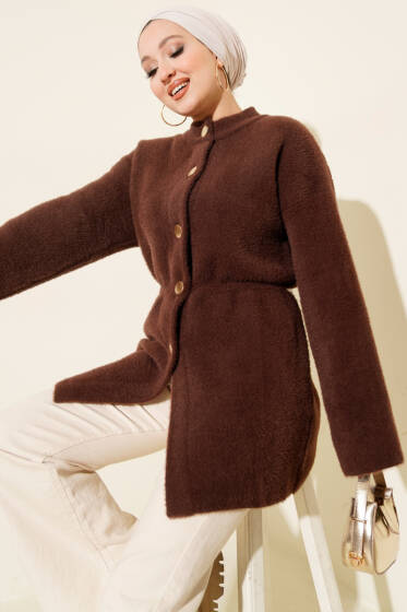 Beli Lastikli Sakallı Yumoş Hırka Kahve - Hırka