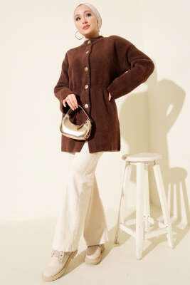 Beli Lastikli Sakallı Yumoş Hırka Kahve - Hırka