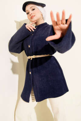 Beli Lastikli Sakallı Yumoş Hırka Lacivert - ARISOY