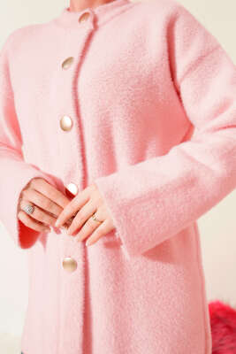 Beli Lastikli Sakallı Yumoş Hırka Pudra - Hırka