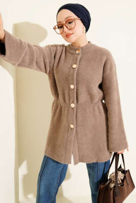 Beli Lastikli Sakallı Yumoş Hırka Sütlü Kahve 