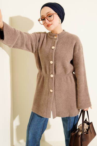 Beli Lastikli Sakallı Yumoş Hırka Sütlü Kahve - Hırka