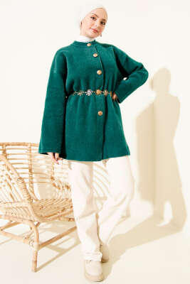 Beli Lastikli Sakallı Yumoş Hırka Zümrüt Yeşili - Hırka