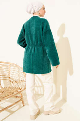 Beli Lastikli Sakallı Yumoş Hırka Zümrüt Yeşili - Hırka