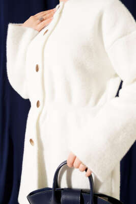 Beli Lastikli Sakallı Yumoş Hırka Ekru - Hırka