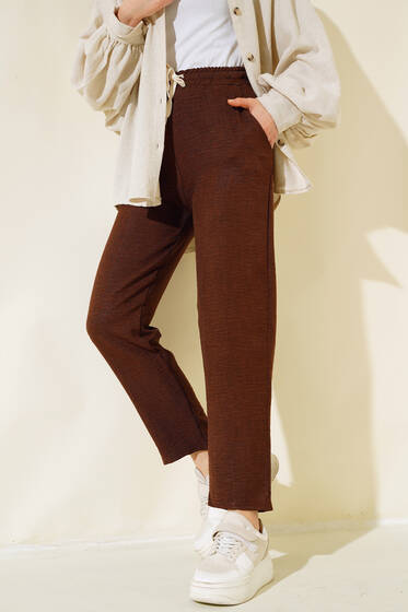 Beli Lastikli Salaş Pantolon Kestane - Pantolon