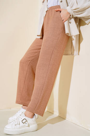 Beli Lastikli Salaş Pantolon Latte - Pantolon