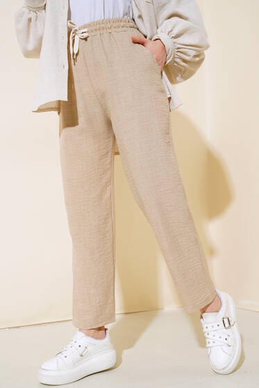 Beli Lastikli Salaş Pantolon Taş - Pantolon