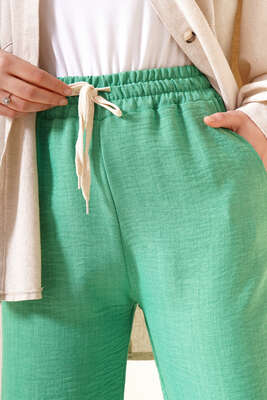 Beli Lastikli Salaş Pantolon Yeşil - Thumbnail