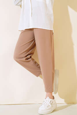 Beli Lastikli Şalvar Pantolon Camel 