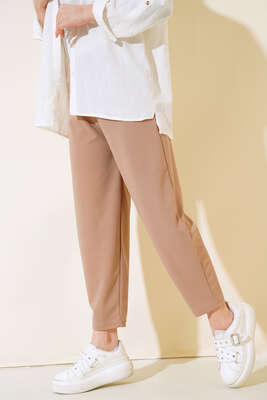 Beli Lastikli Şalvar Pantolon Camel - Kumaş Pantolon