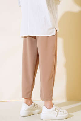 Beli Lastikli Şalvar Pantolon Camel - Kumaş Pantolon
