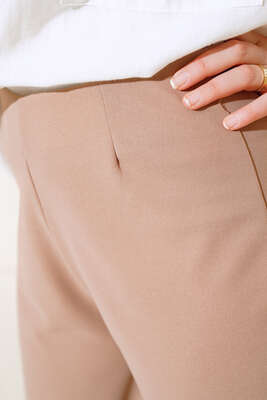 Beli Lastikli Şalvar Pantolon Camel - Kumaş Pantolon