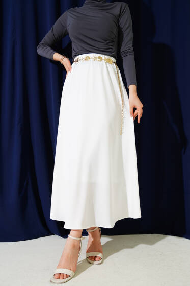 Beli Lastikli Saten Etek Beyaz - Etek