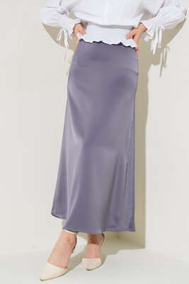 Beli Lastikli Saten Etek Kayrak Grisi - Uzun Etek