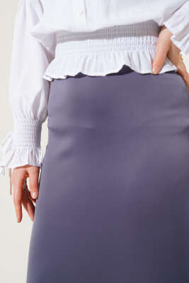 Beli Lastikli Saten Etek Kayrak Grisi - Uzun Etek