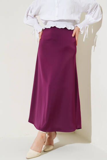 Beli Lastikli Saten Etek Mor - Etek