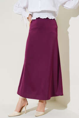 Beli Lastikli Saten Etek Mor - Uzun Etek