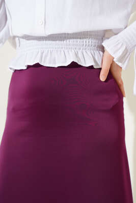Beli Lastikli Saten Etek Mor - Uzun Etek