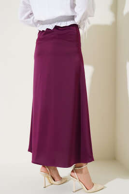 Beli Lastikli Saten Etek Mor - Uzun Etek