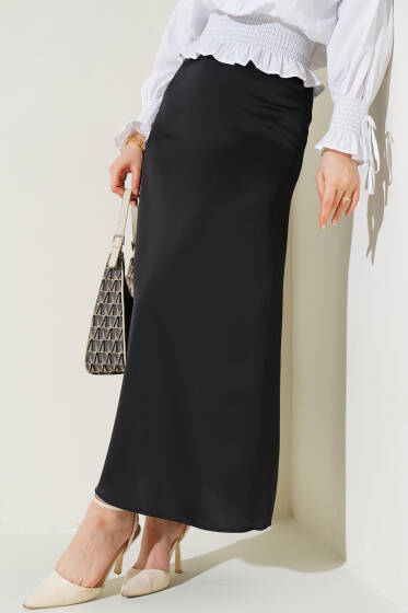 Beli Lastikli Saten Etek Siyah - Etek