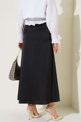 Beli Lastikli Saten Etek Siyah - Uzun Etek