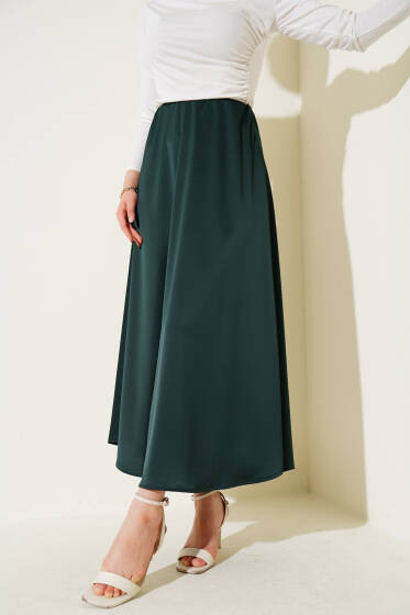 Beli Lastikli Saten Etek Yeşil - Etek