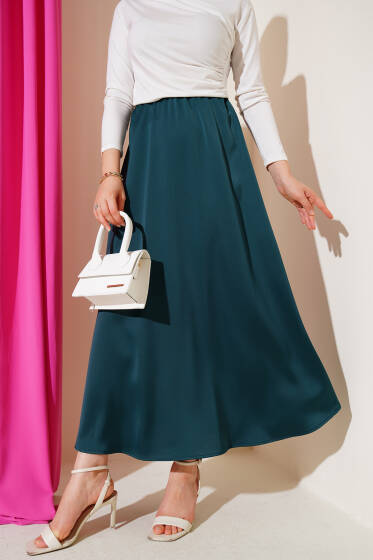 Beli Lastikli Saten Etek Zümrüt - Etek