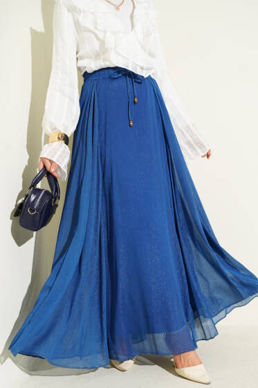 Beli Lastikli Simli Kloş Etek İndigo - Etek