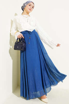 Beli Lastikli Simli Kloş Etek İndigo - Etek