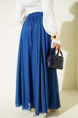 Beli Lastikli Simli Kloş Etek İndigo - Etek