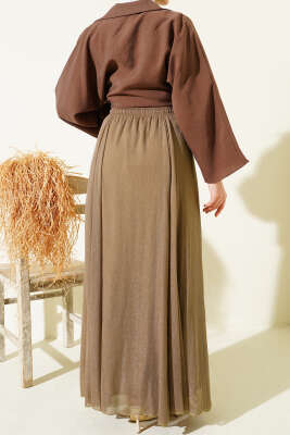 Beli Lastikli Simli Kloş Etek Latte - Etek