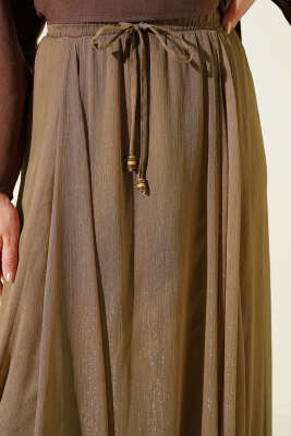 Beli Lastikli Simli Kloş Etek Latte - Etek