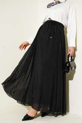 Beli Lastikli Simli Kloş Etek Siyah - ALİ AKKAYA