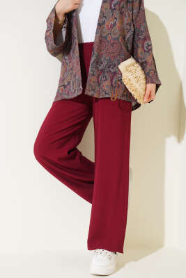 Beli Lastikli Tencel Pantolon Bordo - MUSTİ