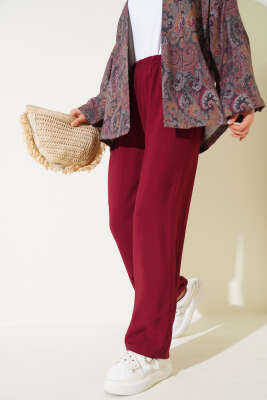 Beli Lastikli Tencel Pantolon Bordo - 300-500 TL Ürünler