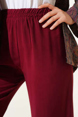Beli Lastikli Tencel Pantolon Bordo - Yeni Tesettür Giyim