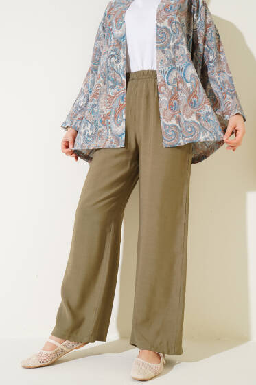 Beli Lastikli Tencel Pantolon Çağla Yeşili - Pantolon